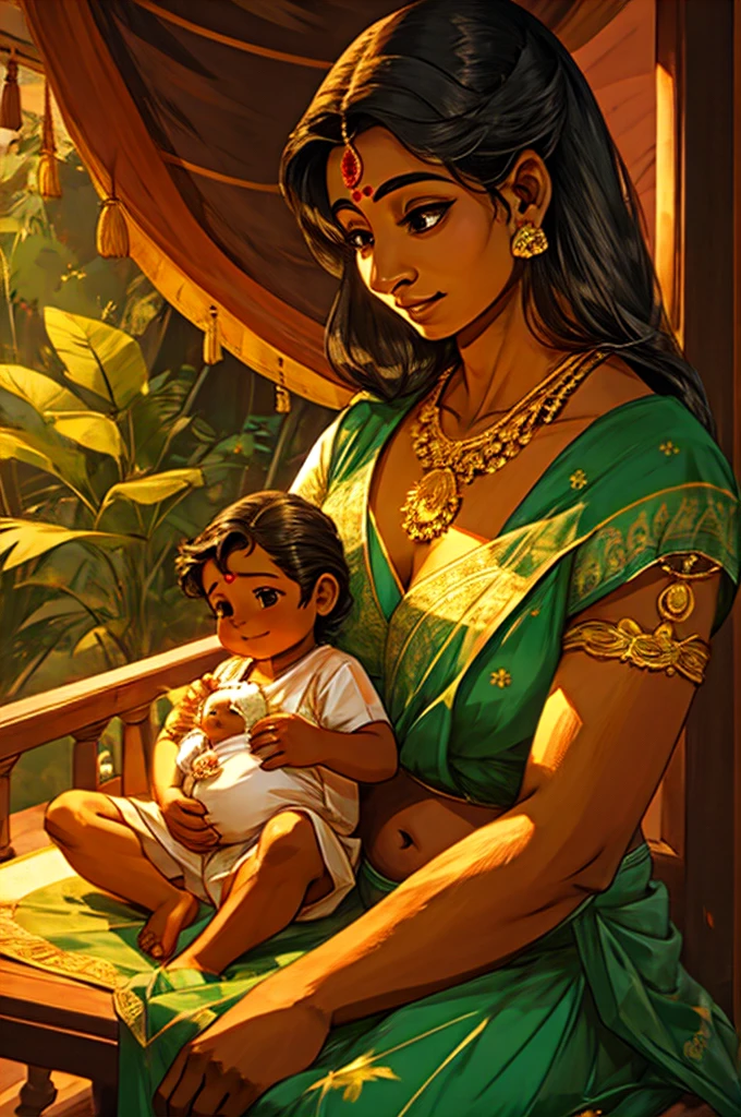 A beatiful Kerala lady with a baby in her lap