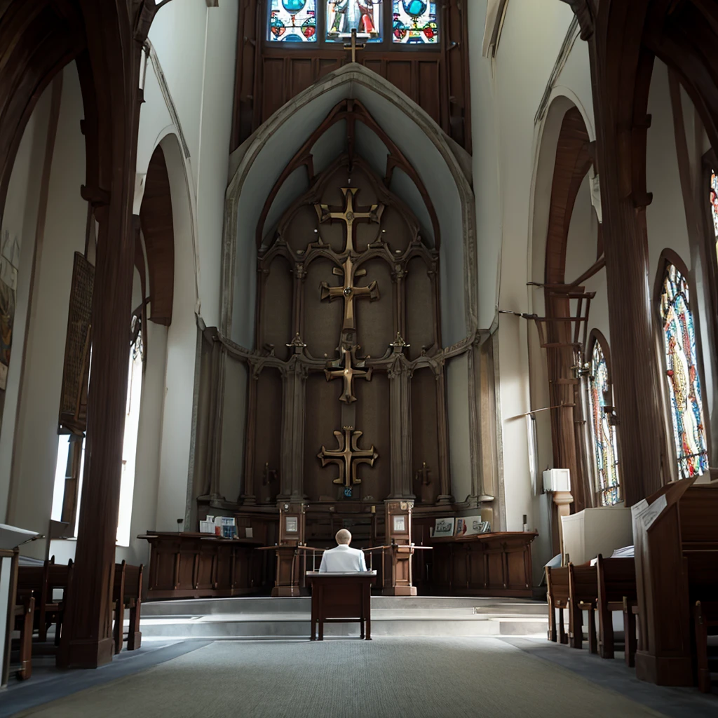 Retro Church,Long focus medium shot,Large depth of field,