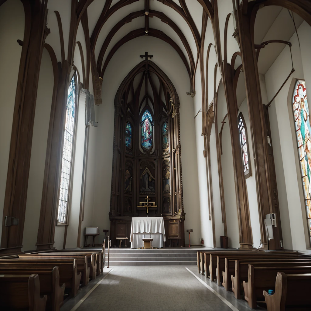 Retro Church,Long focus medium shot,Large depth of field,