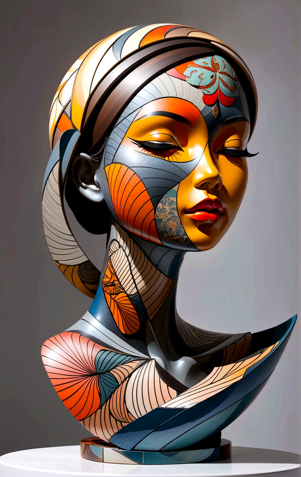 abstract sculpture ,Young woman(Thai style)half body,abstract art,Surreal