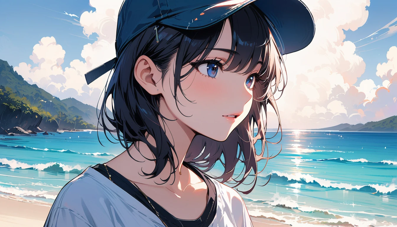 (masterpiece, Highest quality:1.2), 1 Girl, alone,Eyes open,I have a book,Tropical atmosphere,Ocean