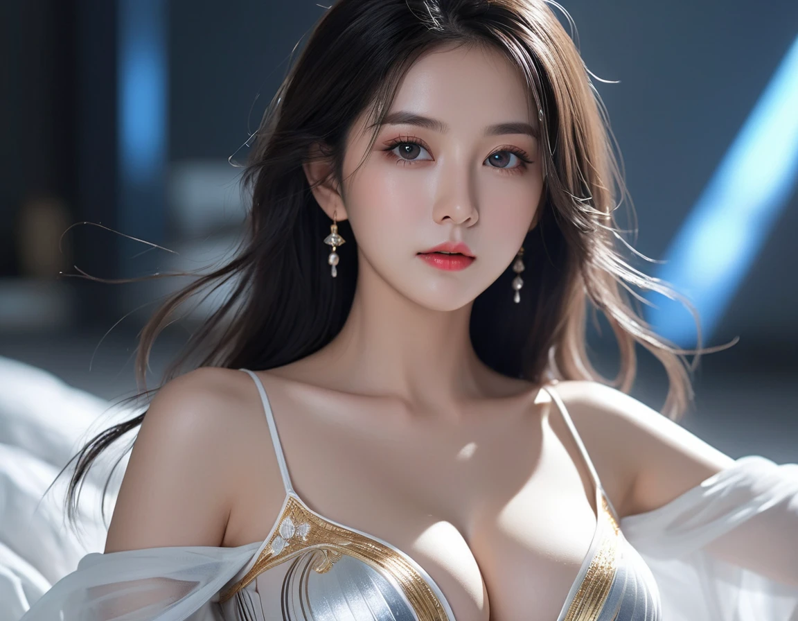 Woman in transparent dress,Viewer,(((Huge breasts, Keeley University))),Slim waist,(Navel exposed,Bare waist), Long hair, extreme detailed details,High-end real site, Heavy rain scene, Detailed fantasy art, Stunning character art, Beautiful and exquisite character art, Beautiful gold and silver dress, Very detailed, Girl in shiny cheongsam, Exquisite headpieces and jewellery,Crystal jewelry filigree, galaxy, Stunning visuals, (Dynamic Stripes, light rail:1.2), Vibrant colors,Long hair动漫女孩和fox, Beautiful platinum fox lady, 白毛fox, Beautiful character painting, Beautiful anime portrait, fox耳朵的女孩, a beautiful fox woman, Mystical artwork, Guweiz, by Ren Renfa, fox, Large Breasts,Full breasts,Golden ratio figure,Perfect body,Ultra wide-angle shooting,Full body shot,Body close-up,Full body shot,Look at the audience,穿着薄纱Pleated Skirt,Soft anime illustration, Soft dark background,Fujifilm XT3 Clear focus, f 5.6, High Detail, Clear focus, Dramatic, (Wearing openwork clothing), (Looking at the audience:1.8), (Natural light), (Tempting)translucent, Good velvet quality, Compared, Divine Light,, Silver gray hair, Sky background, Absolute Strength,Female angels,Girl in sexy silk,,Large Breasts,Full breasts,Golden ratio figure,Perfect body,Ultra wide-angle shooting,Full body shot,Body close-up,Full body shot,Look at the audience,, 穿着薄纱Pleated Skirt, Model shooting style, Large Breasts,Full breasts,Golden ratio figure,Perfect body,(Extremely detailed CG 8k wallpaper unit), The most beautiful artistic photos in the world, , 8K Ultra HD, soft light, high quality, Film Grain, Fujifilm XT3 Clear focus, f 5.6, High Detail, Clear focus, Dramatic, (Wearing openwork clothing), (Looking at the audience:1.8), (Natural light), (Tempting) Lying on your side in bed,Lazy gesture,Charming and seductive expression,best quality,masterpiece,Ultra-high resolution,(Practical:1.4),original photo,Ultra-high resolution,8K,There was a woman,White skin,Exquisite makeup,Big Wave,Pleated Skirt,High heel,Long legs,Bright beautiful eyes,用浅色眼影打造Exquisite makeup,