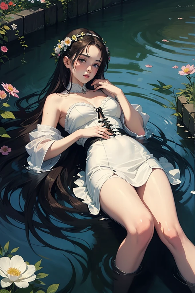 Beautiful Chitanda, 只有一个beautiful girl,Purple Eyes, Black Hair, Naturally straight hair, Straight bangs,Extremely refined,open your lips,Face is so red,Very white skin,big eyes,Flowing long hair,beautiful girl, Like a dream,Slim,Soft, (Sensual), (Kawaii), Dream quality,night,moonlight,Starlight,Swallowed by the swamp,Fallen Leaves,no pants,Transparent clothes,No clothes,Exposing breasts,No pants,Delicate clavicle,Delicate hands and feet,Bare neck,Bare thighs,Exposing the groin,Camel toe,Bare legs,barefoot,extremely shy,Ultra-high resolution, (masterpiece:1.2, best quality), (Delicate and beautiful eyes: 1.2), (Beautiful and delicate face)