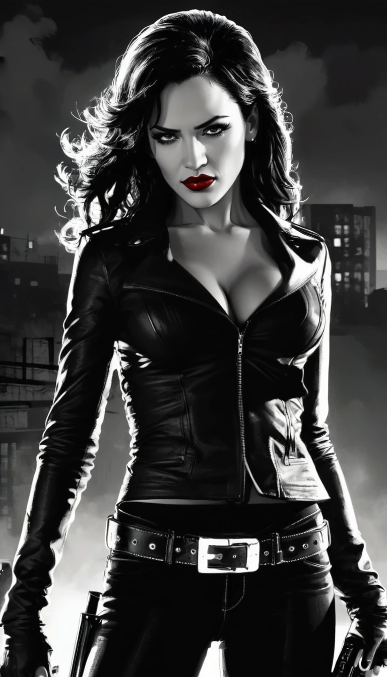 (art vectoriel), (ohwx woman), Jesica Alba as Nancy Callahan in Sin City, Style Frank Miller, realistic, vectorized, art vectoriel, full force, (Jesica_alba), illustration de dessin animé de vecteur