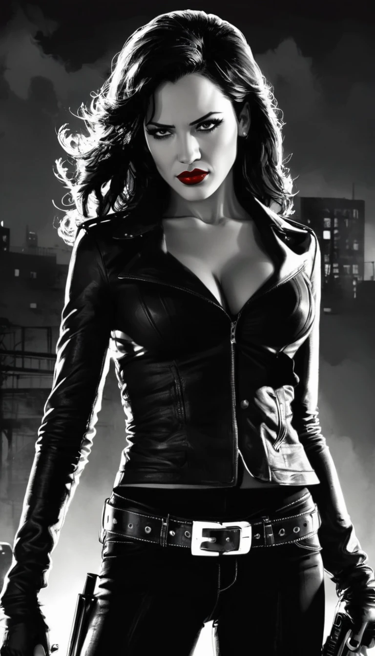 (art vectoriel), (ohwx woman), Jesica Alba as Nancy Callahan in Sin City, Style Frank Miller, realistic, vectorized, art vectoriel, full force, (Jesica_alba), illustration de dessin animé de vecteur