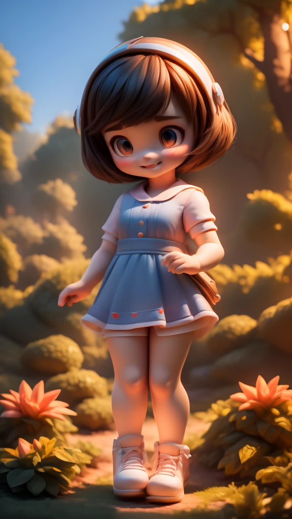 3d animation,motion, personality: Lily, a curious and kind-hearted young girl with bright and a sense of wonder, exploring the garden with excitement. unreal engine, hyper real --q 2 --v 5.2 --ar