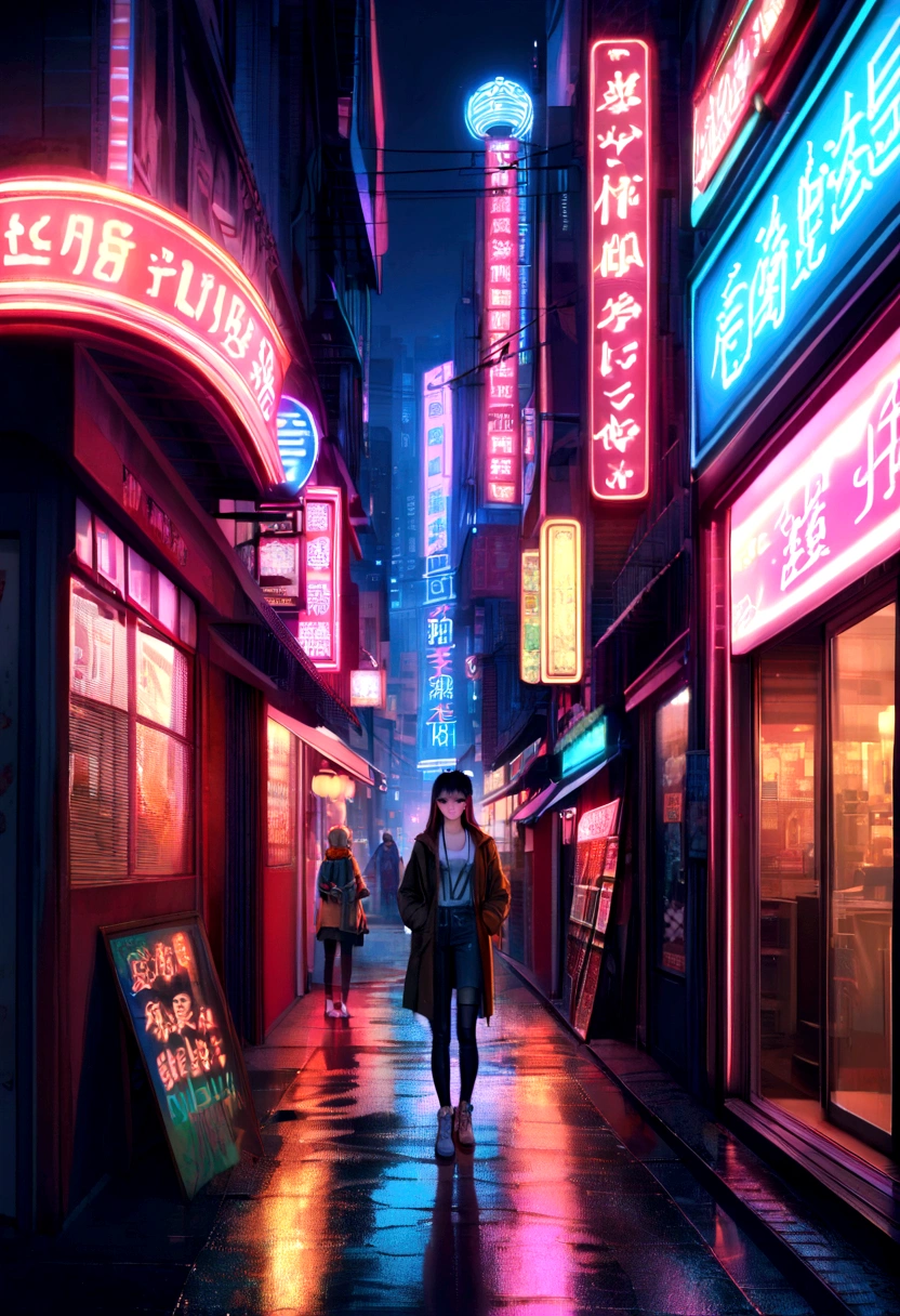 imagem hiperrealista,In the streets of Tokyo,Put on your Panerai watch araful city street with many signs and buildings lit up at night, china town, chinatown, china town blade runner, bright neon lights from the city, city neon light, neon signs in background, colorful neon signs, street of bangkok, neon city in the background, city midnight neon lights, neon lights everywhere, neon megacity in the background