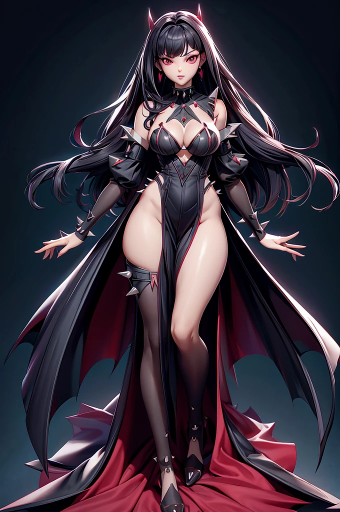 Scarlet Castlevania, (Scarlet Castlevania), tenebrosa, standing alone, ray tracing, 3D style, 3dmm, ((3 poses per photo)), ((3 poses in each photo)), fully body,(from front view),(Rear view), (view on the left), blackstockings, Tear at the waist,(((3 poses per photo))),((symetry)) ,((ultra realistic skin)),(minimalist details),((large open dress with v-cuts)),(((dress with spikes))),(((slits between the legs))),(((well-defined groin))),(drawn curve),(((necklines))),(((thick and beautiful legs))),(((big boobies))),((large neckline over the breasts)),((sexly)),big and beautiful legs, winding curves, groin marking, no thorns, sample legs, fancy