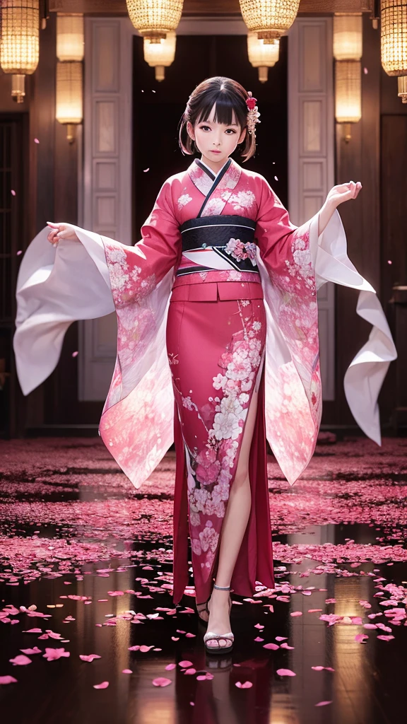 Twelve-layered kimono　Apparition　cherry blossoms　Best Quality, Masterpiece, Ultra High Resolution, (Realisticity: 1.4), Original Photo, Cinematic Lighting