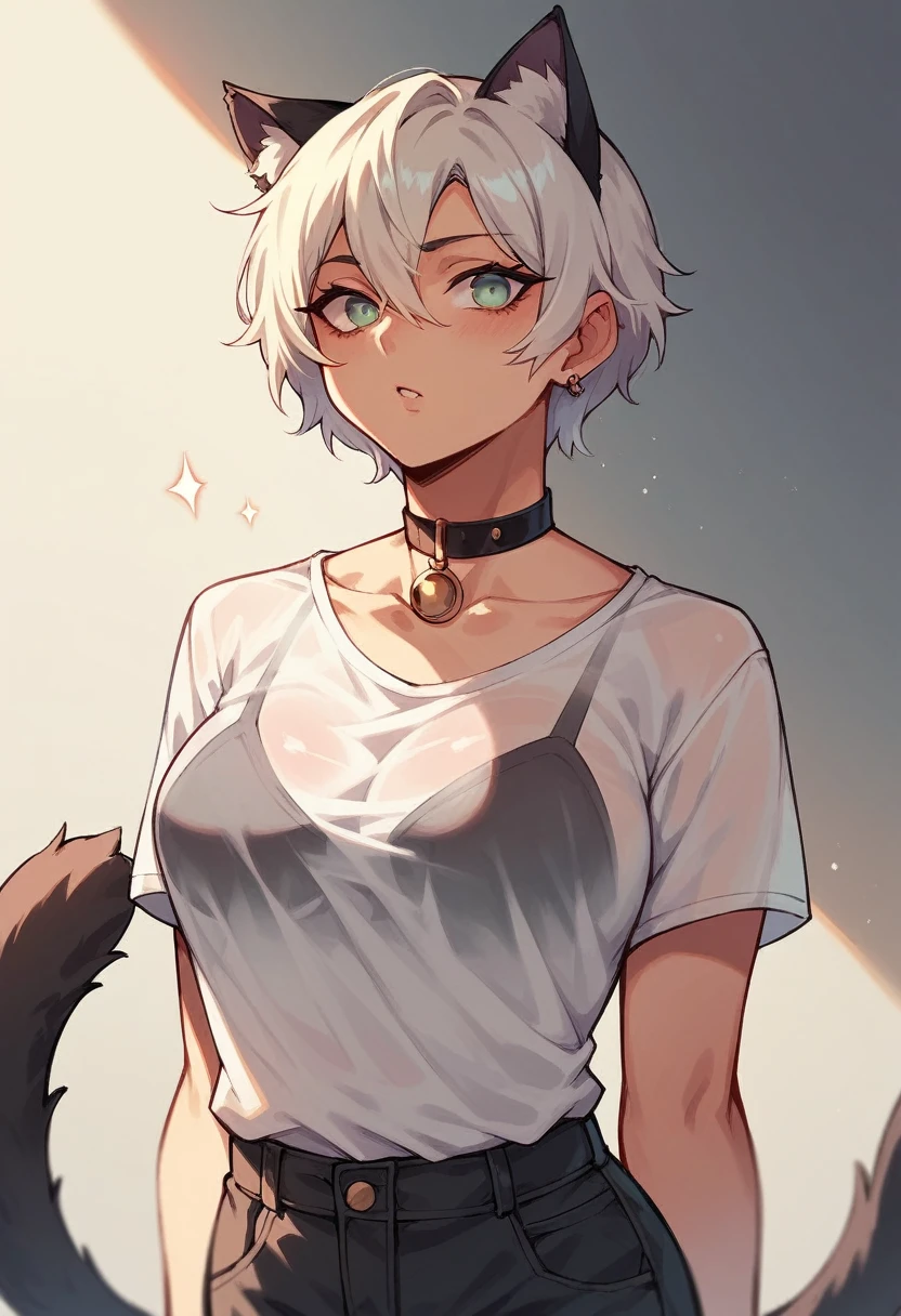 thinyshirt(See-through)Black cat ears About 18 Downer chest a little big