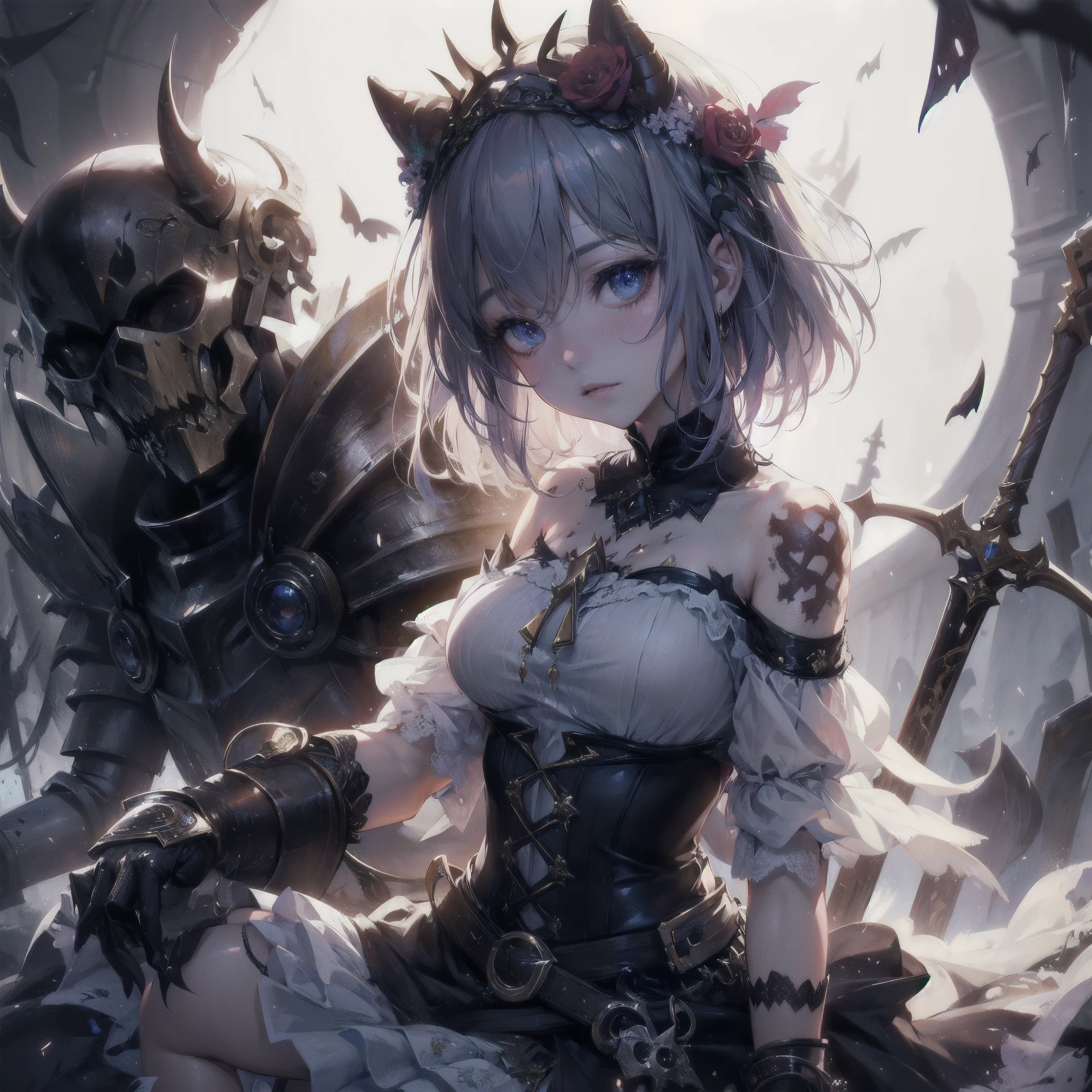 masterpiece, (textured skin), best quality, gorgeous beautiful girl, (a devil), detailed clothes,large breasts,narrow waist,, (beautiful face), cinematic lighting, (fantasy anime art ),