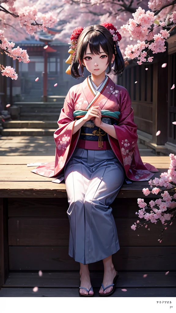 Twelve-layered kimono　Apparition　cherry blossoms　Best Quality, Masterpiece, Ultra High Resolution, (Realisticity: 1.4), Original Photo, Cinematic Lighting