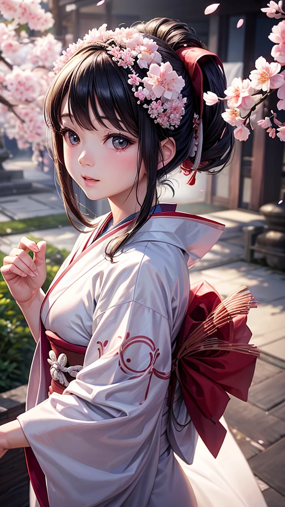 white without dirt　Japanese kimono bride　Apparition　cherry blossoms　Best Quality, Masterpiece, Ultra High Resolution, (Realisticity: 1.4), Original Photo, Cinematic Lighting