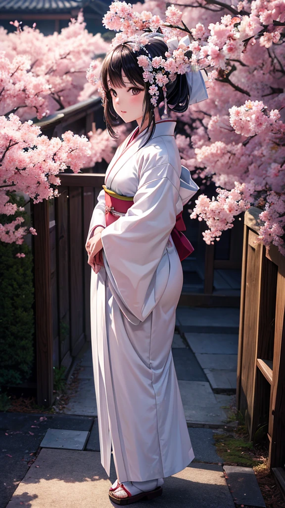 white without dirt Japanese kimono bride Apparition cherry blossoms Best Quality, Masterpiece, Ultra High Resolution, (Realisticity: 1.4), Original Photo, Cinematic Lighting