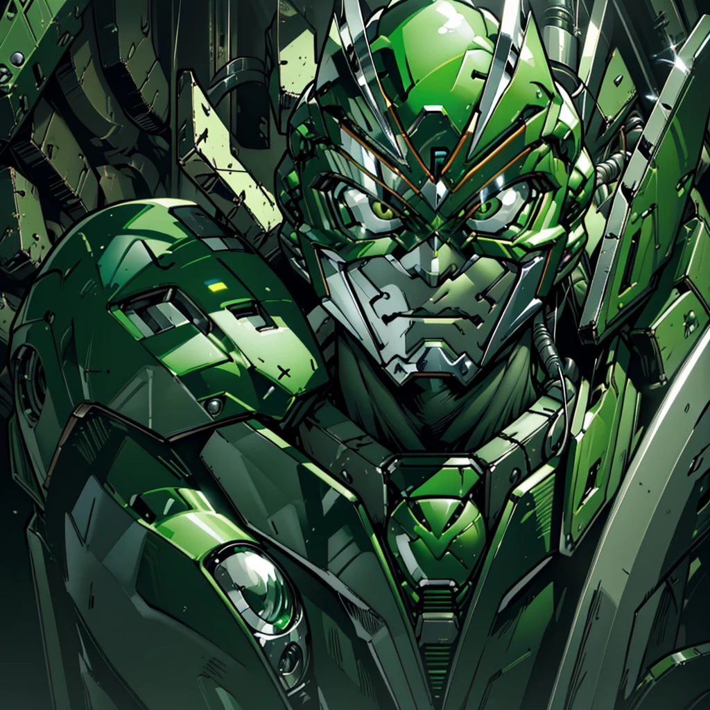 Handsome man, made of Green metal, (Green Cyborg: 1.1), (((Green Power Ranger's style helmet with chrome face plate))), ([Tail | Detail Wire]: 1.3), (Complex Detail), HDR, (Complex Detail, Ultra Detail: 1.2), Cinematic Shot, Masterpiece, Best Quality, High Resolution, Vaginal Foreign Object Insertion, Centering