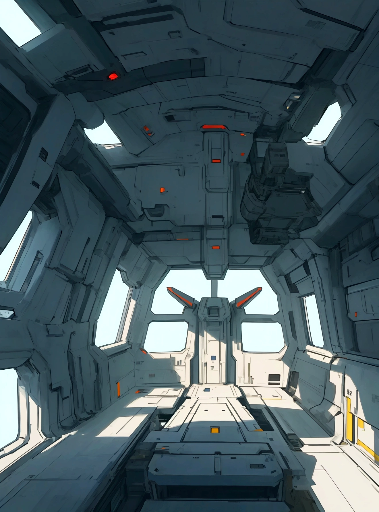 Interior of anime spaceship, cel shading, futuristic