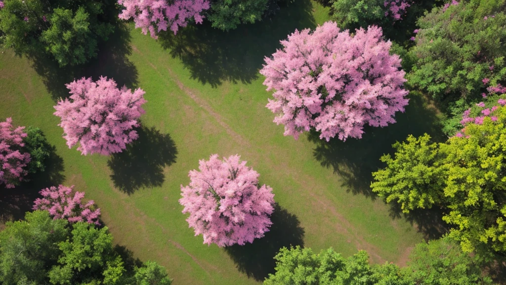 Pink vegetation，Overlook from above，Big scene， best quality. 8K Ultra HD