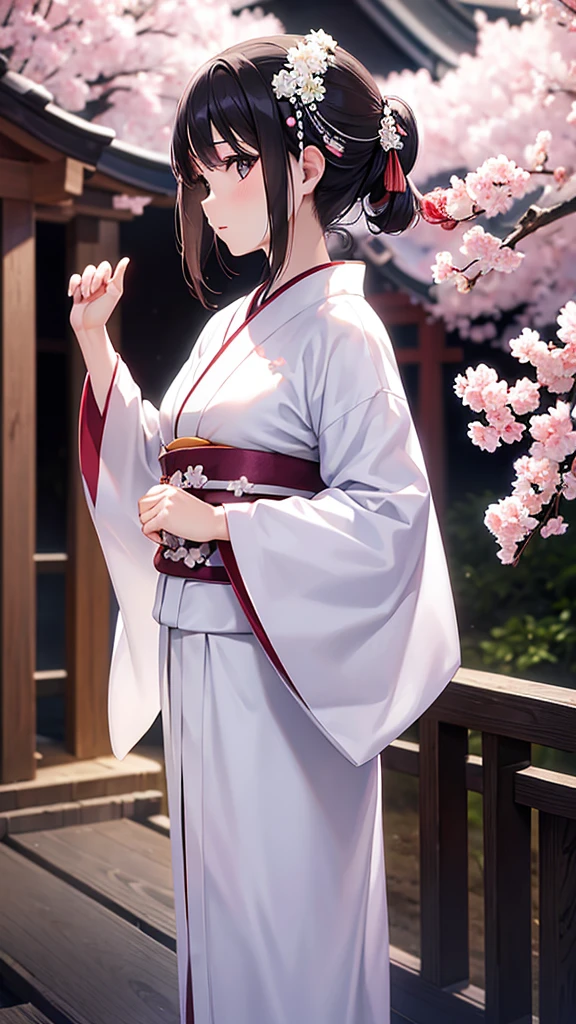 white without dirt Japanese kimono bride Apparition cherry blossoms Best Quality, Masterpiece, Ultra High Resolution, (Realisticity: 1.4), Original Photo, Cinematic Lighting