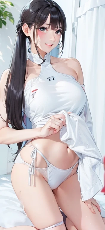 girl, Sweat, vapor, Center of chest, shy, Great hands, Looking at the audience, Cute Smile