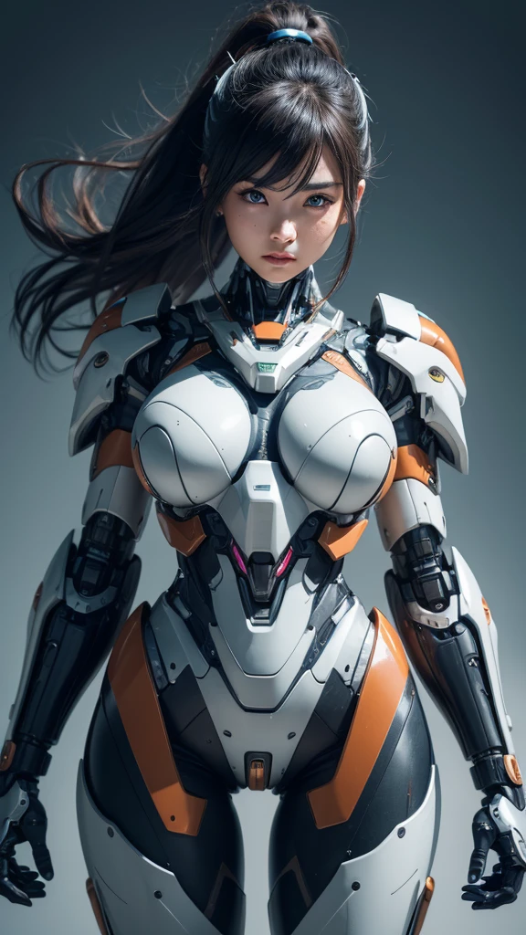 Textured skin, Super Detail, high details, High quality, Best Quality, hight resolution, 1080p, hard disk, Beautiful,(Super Heroine),Oppai Missile,beautiful cyborg woman,Mecha Cyborg Girl,Battle Mode,Girl with a Mecha Body,She wears a battle cyborg mech with a weapon,Fulll body Shot