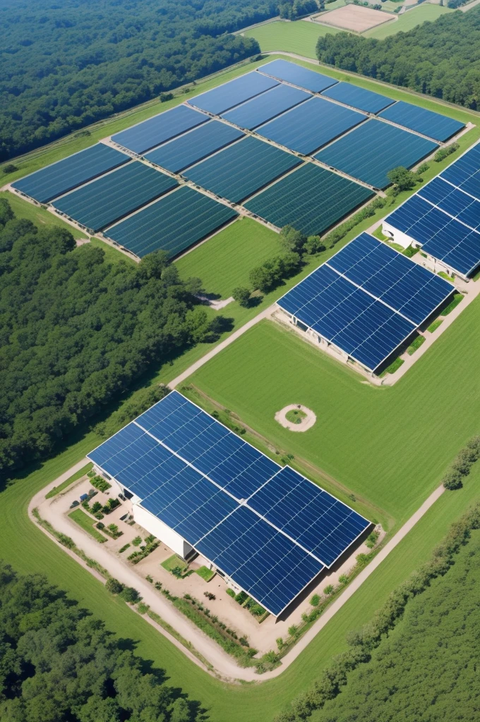 green laboratory ""realisitic"" with solar panels and plantations