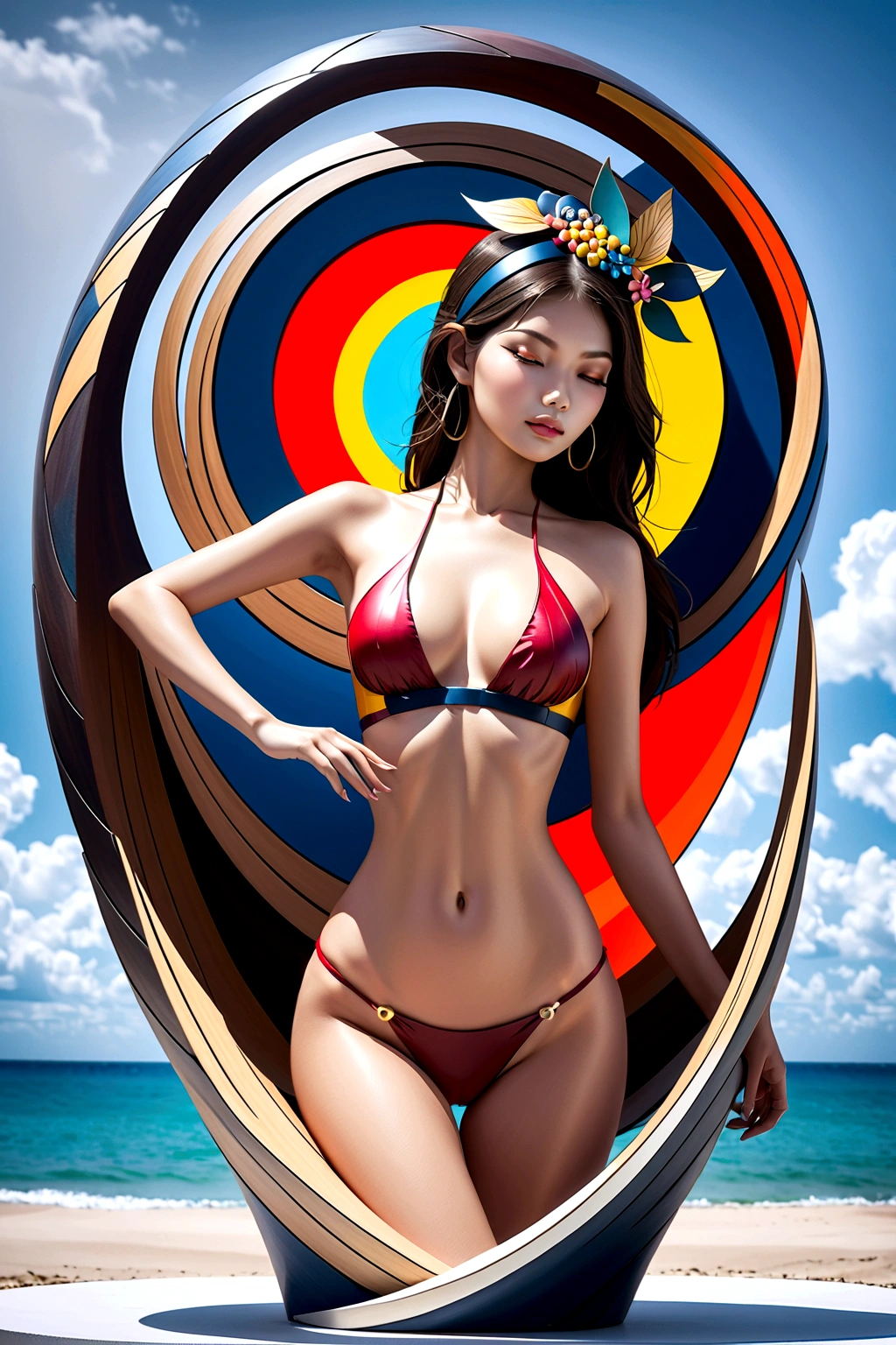 abstract sculpture ,Young woman(Thai style)half body,abstract art,Surreal