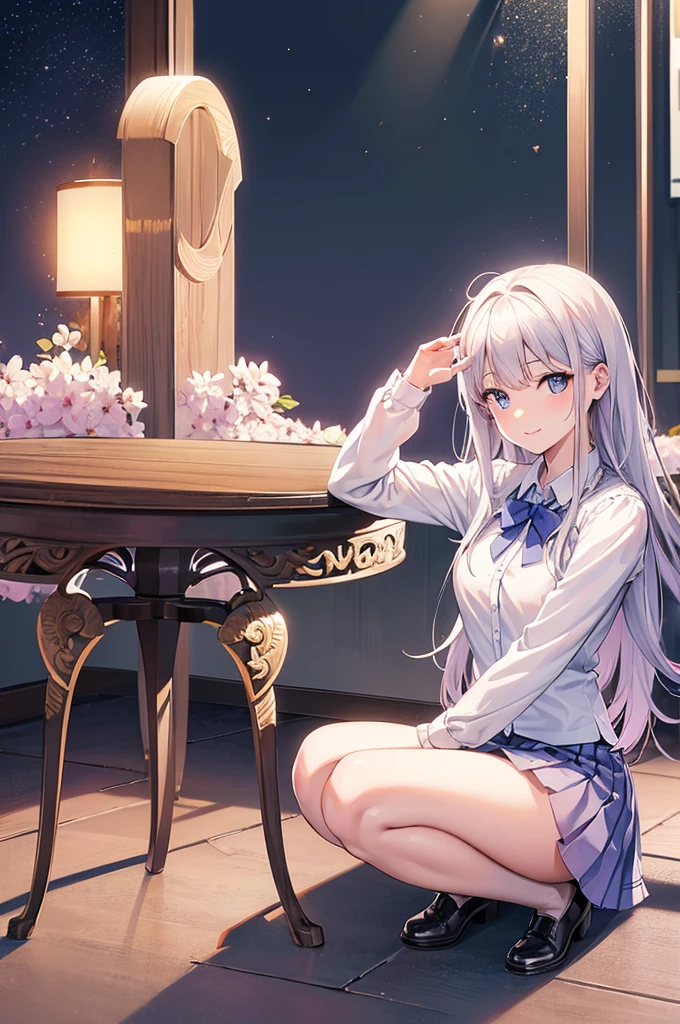 (Browsing Caution:0.99)、beautiful girl, (Roll up your skirt), Looking into the camera, Angle from below, Short skirt, Squat, A shy smile, Beautiful Skin, ((Highest quality, 16K, Tabletop: 1.3)), 1 Girl, The light shines on your face, Highly detailed face, Highly detailed lips, Beautiful Eyes、Realistic Skin、Cute design panties、shaving、Various Hair Styles、Different color uniforms、Natural clothes、Detailed panties、Spread your legs、sit、Squat、Long skirt