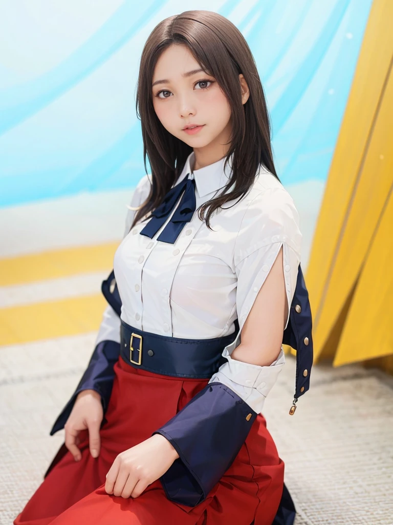 raw photo, 1girl, cute face, beautiful face, medium breast, collared blouse, White blouse, light smile, Upper body, detailed skin, pore, simple background, frontal face, wallpaper, photorealistic, anatomically correct, masterpiece, best quality, UHD,Masterpiece