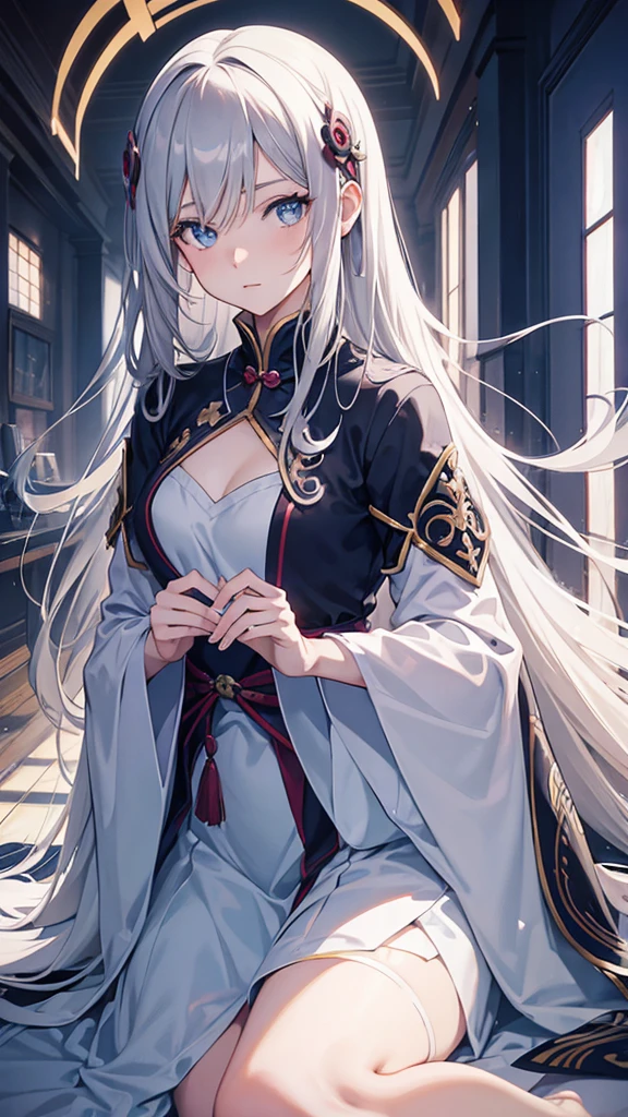 Long gray hair, sweetheart, vestments, elongated, 25 age old,