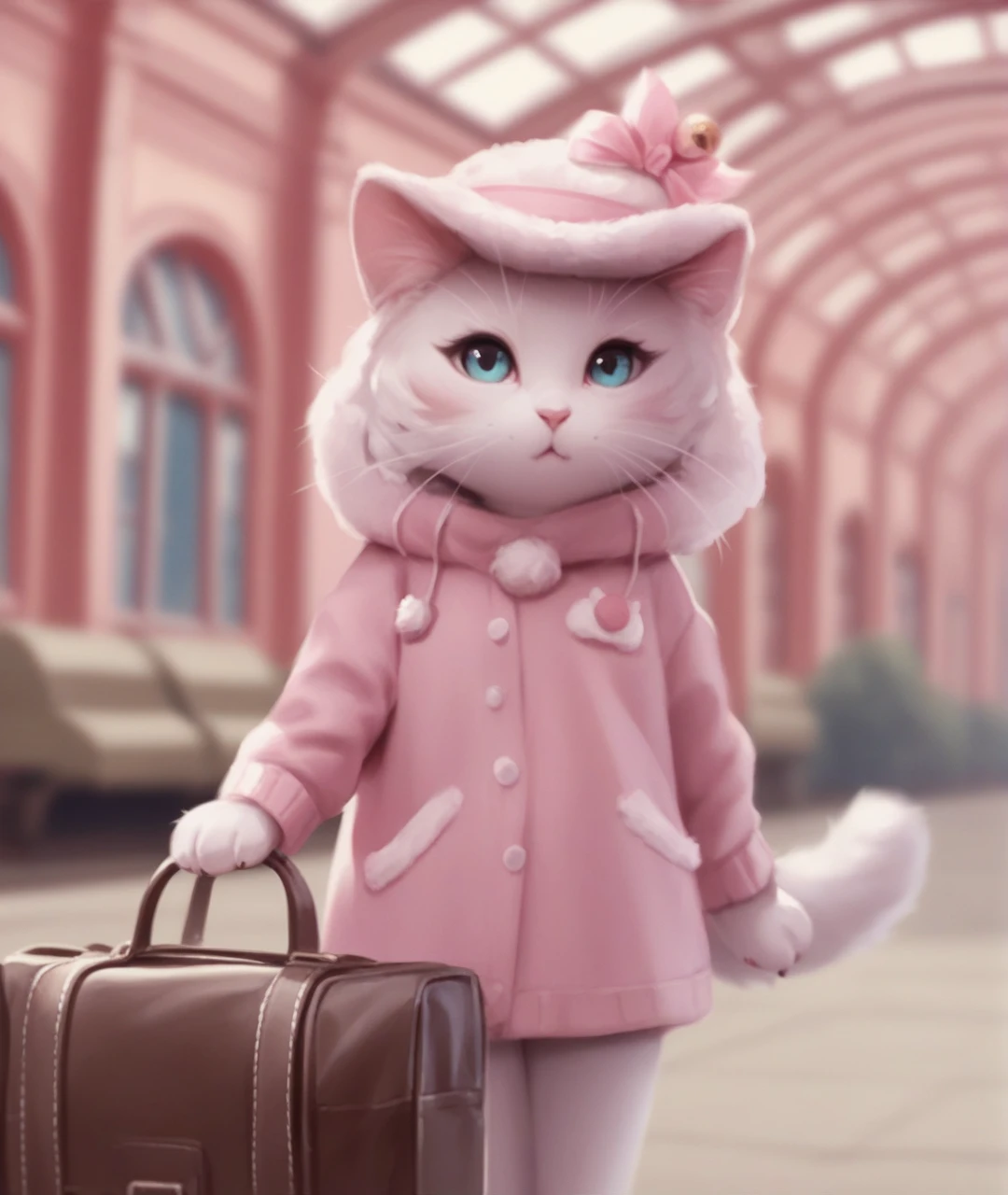 A cute cat wearing human clothes