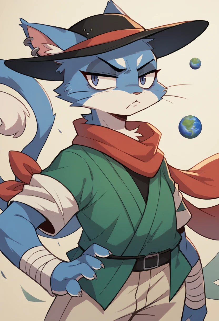 a painting of a cat wearing a hat and scarf, trending in the art station, dressed in punk clothes, detailed hyper realistic rendering, british gang member, street style, intimidating pose, planet of the cats, clothes with fashion, urban samurai, meow, west slavic features, 8 1 5