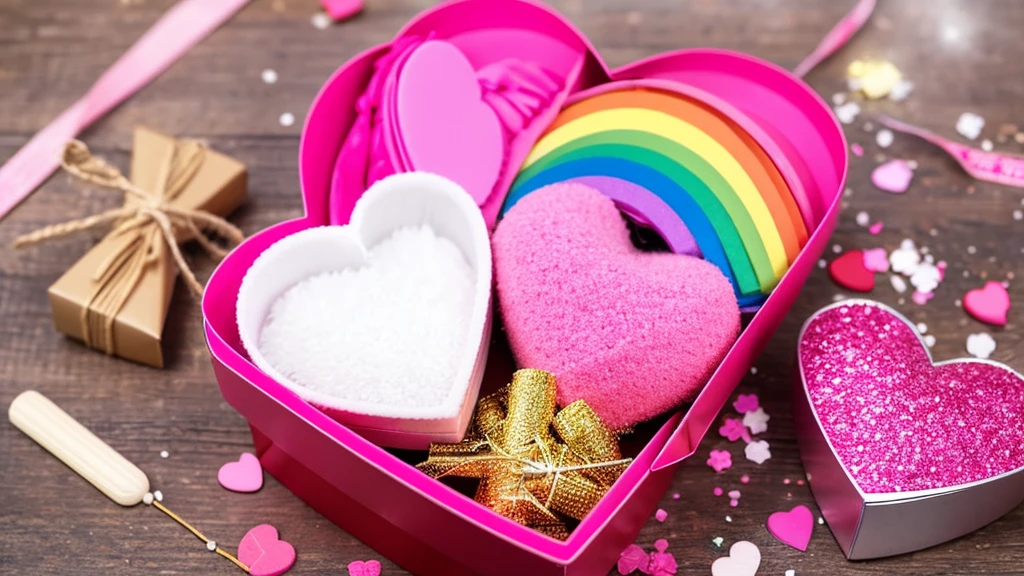 heart, rainbow, pink, present box, Small items, firework, pinkの空