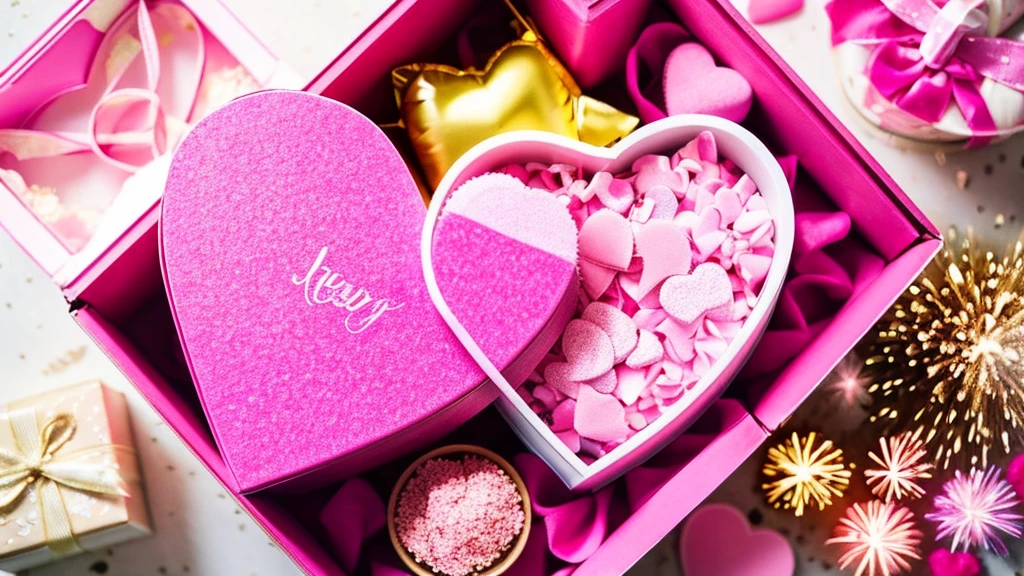 heart, rainbow, pink, present box, Small items, firework, pinkの空