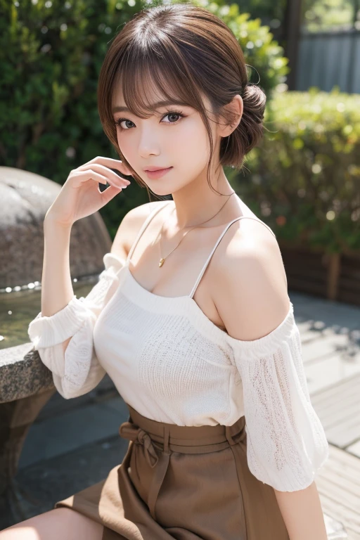 masterpiece:1.3), (8K, Realistic, RAW Photos, Best image quality: 1.4), Japanese women、(Random Hairstyles:1.2)、Highly detailed face、Attention to detail、double eyelid、Beautiful woman:1.4、Light brown hair、Highest quality、masterpiece、Ultra-high resolution、(Realistic:1.4)、Detailed and professionally lit smiles、Loose、thin、Shorthair、Deadly position、skirt、Full body image、