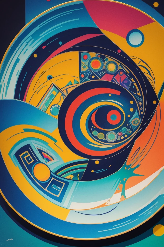 create a geometric decorative plate Kandinsky art style+tribal van Gogh art style+vibrant gouache paint with texture+biomechanical science fiction+Ink pastel tones