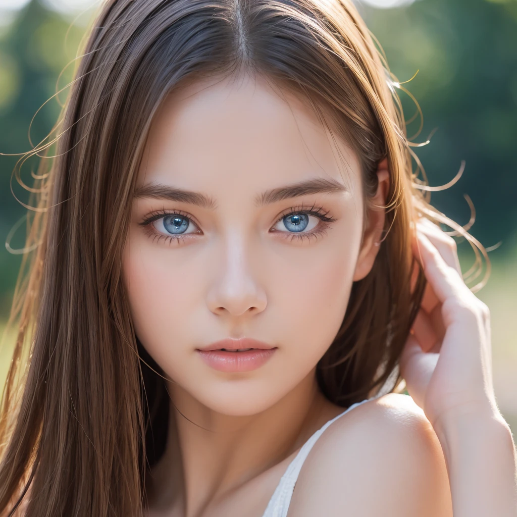 high quality, 最high quality, Realistic, RAW Photos, Realistic, Ultra-realistic 8K CG, Super detailed, High resolution, masterpiece, 1 Girl, 18-year-old, Beautiful face of a woman, Soft Face, elegant, Long Hair, blue eyes, Light blue eyes, close, Intricate details, Detailed Texture, Fine details, Front Face , Natural female body, sexy, Very beautiful young woman's face,