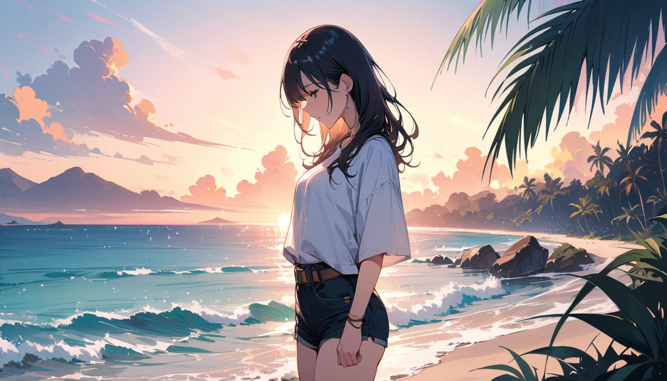 (masterpiece, Highest quality:1.2), 1 Girl, alone,Eyes open,I have a book,Tropical atmosphere,Ocean