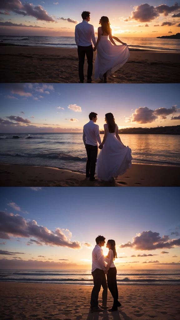 “Create a highly detailed and high-resolution image with a romantic and fantastical scene. The background features a sunset over the ocean. The beach is covered with a field of roses, each rose with glowing outlines and intricately detailed petals. The roses are depicted prominently and in large size.”