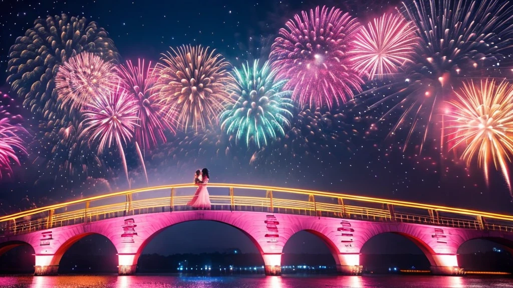 Heart Illustration, Rainbow Bridge, pink, firework, pinkの空, anime
