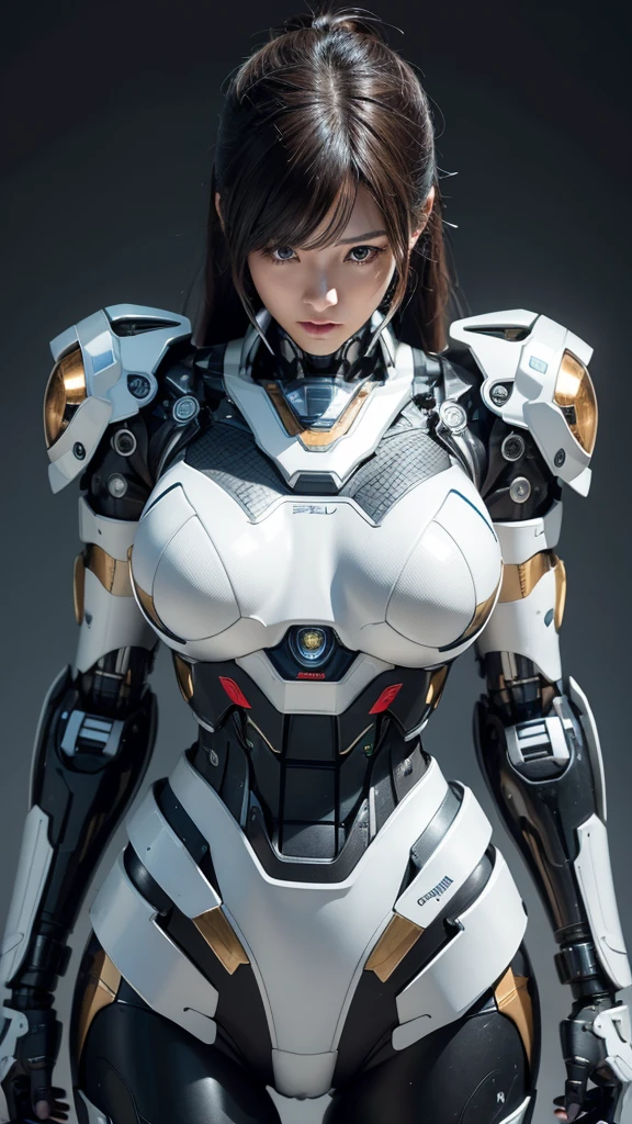 Textured skin, Super Detail, high details, High quality, Best Quality, hight resolution, 1080p, hard disk, Beautiful,(Cyborg),Oppai missiles,beautiful cyborg woman,Mecha Cyborg Girl,Battle Mode,Girl with a Mecha Body,She wears a battle cyborg mech with a weapon,Fulll body Shot