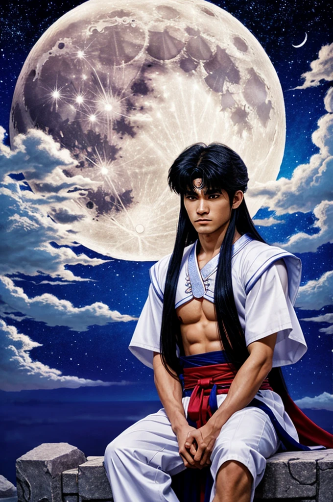 Sesshomaru sad sitting under the moon