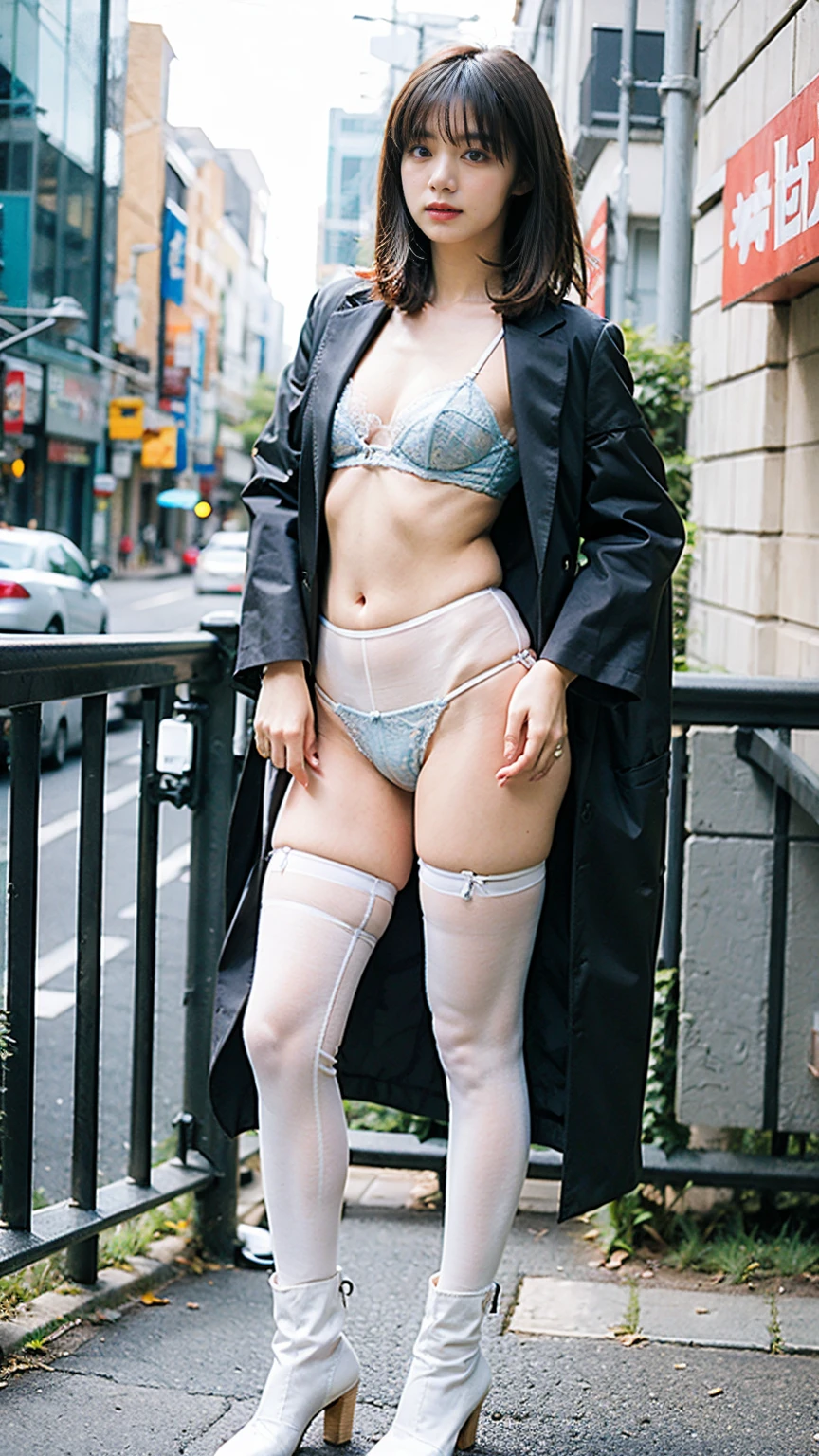 Japan Female, 13years、((((Little fat woman))))、short-haired、white hair、hitornfreckles、Kamimei、((((tiny chest))))、A sexy、appearance、((drooing eyes))、(((( German Uniform))))、(((Bondage fashion under a long black coat)))、Best Quality, full-face blush, , frontage、Behind,. pile-driver. (thighs thighs thighs thighs),(((sticking her butt out: 1.2))), Troubled face, Viewer Viewing, Wet buttocks,, (((heavy-metal))), big butts、(((Intersection in Shibuya)))、((((Stand up and turn your ass to taunt)))、(((Show)))、Show your、girdle、Black lace underwear、bontage、nffsw