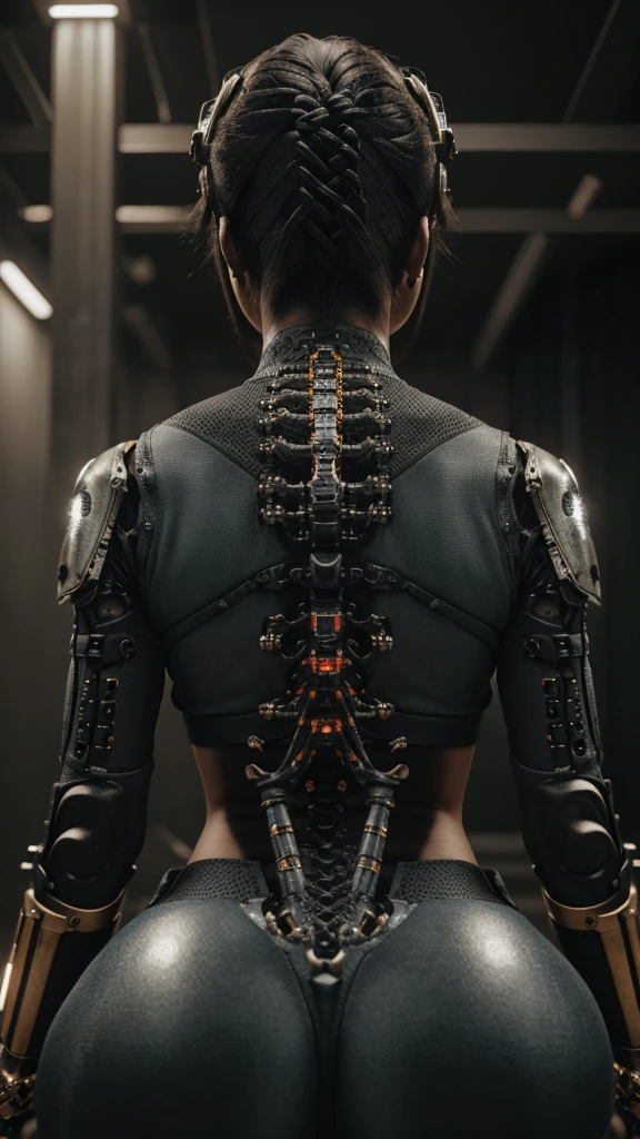 1mechanical girl,((ultra realistic details)), portrait, global illumination, shadows, octane render, 8k, ultra sharp,metal,intricate, ornaments detailed, cold colors, egypician detail, highly intricate details, realistic light, trending on cgsociety, glowing eyes, facing camera, neon details, machanical limbs,blood vessels connected to tubes,mechanical vertebra attaching to back,mechanical cervial attaching to neck,sitting,wires and cables connecting to head