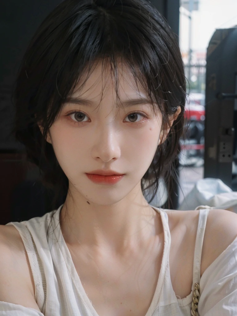 (Skin details:1.4), (smooth skin textures:1.3), Lipstick, background,海滩background, Looking at the audience,earrings, serene, calm, (Realistic and detailed eyes:1.2), Natural skin texture, Realistic facial details, Soft dramatic lighting, Vivid details, 35 mm film, outdoor, (Photo Practical:1.4), (hyper Practical:1.4), (Practical:1.3), (Smoother lighting:1.05), (Improve lighting quality:0.9), (Highest quality real skin textures:1.4), Exquisite eyes, Delicate face, Close-up of face, (Enhance the beauty of skin texture:1.1), Hair details, Vest,short hair, Moles under the eyes, thinking, A faint smile,海边background,Portrait Photography, Depth of Field, Bokeh, Surrealism, Ray Tracing, (Portrait Photography:1.1), Surrealism, High Detail, Chiaroscuro, Ray Tracing, reflected light, Ultra HD, Ultra HD, masterpiece, Textured Skin, Super Detail, High Detail, high quality, best quality