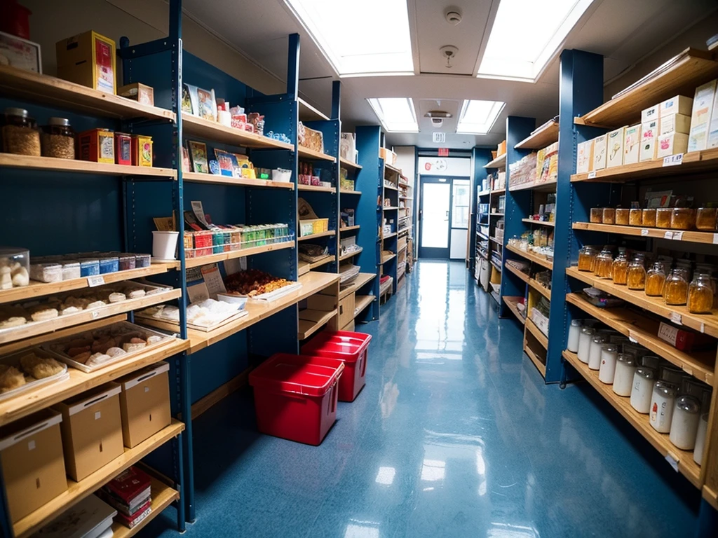 unmanned,(One Point Perspective:2.1),(Semi-cartoon style:0.9),(Yu-Gi-Oh art style:2.3),(unmanned:10.1),The laboratory that cultivates red spider lilies,Blue flower,Red spider lily,The left and right rows are dark blue plastic shelves.,There is an aisle in the middle,Device for arranging and cultivating red spider lilies,Enclosed space,(Strong light and shadow:1.1),(Strong edge:2.1),(Realistic Light and Shadow 1.1),(Clearly layered 6.2),