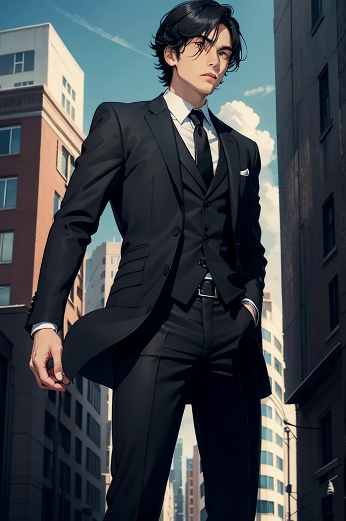 Realistic, (best quality, masterpiece: 1.3), men, (in suit) (walking down the street) --auto --s2