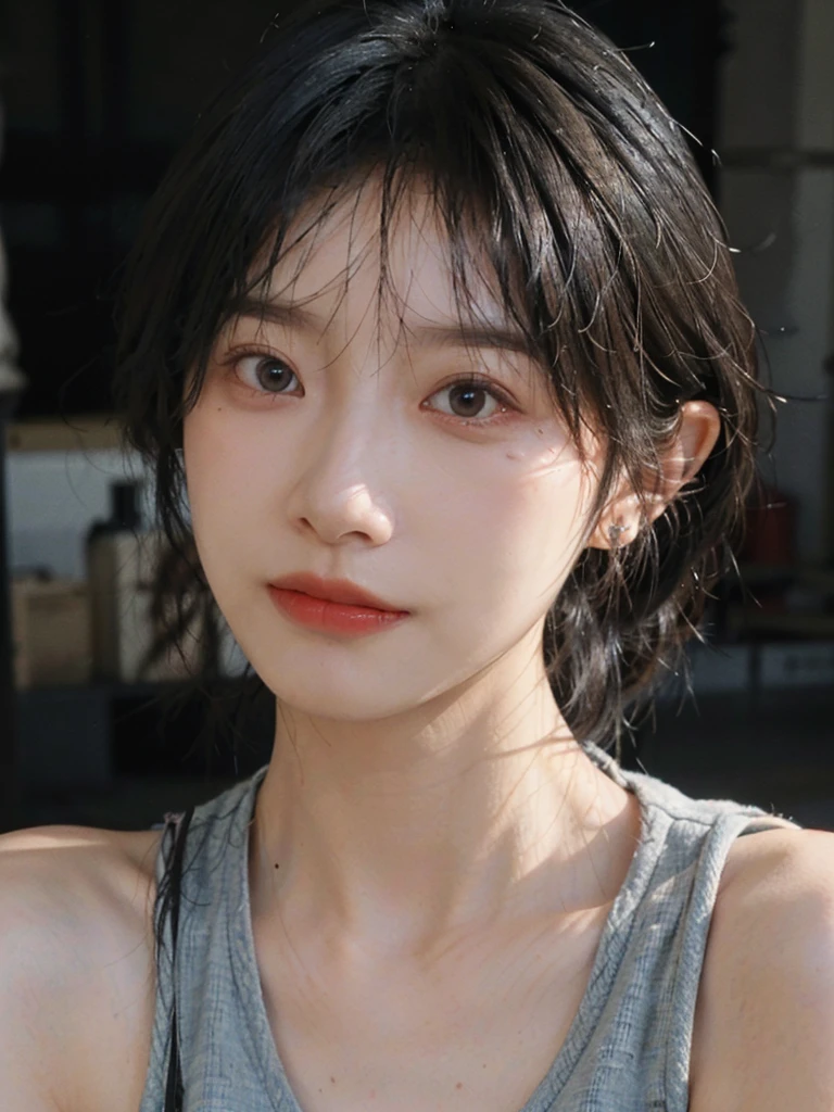 (Skin details:1.4), (smooth skin textures:1.3), Lipstick, background,海滩background, Looking at the audience,earrings, serene, calm, (Realistic and detailed eyes:1.2), Natural skin texture, Realistic facial details, Soft dramatic lighting, Vivid details, 35 mm film, outdoor, (Photo Practical:1.4), (hyper Practical:1.4), (Practical:1.3), (Smoother lighting:1.05), (Improve lighting quality:0.9), (Highest quality real skin textures:1.4), Exquisite eyes, Delicate face, Close-up of face, (Enhance the beauty of skin texture:1.1), Hair details, Vest,normal body ratio, short hair, Moles under the eyes, thinking, A faint smile,公园background,Portrait Photography, Depth of Field, Bokeh, Surrealism, Ray Tracing, (Portrait Photography:1.1), Surrealism, High Detail, Chiaroscuro, Ray Tracing, reflected light, Ultra HD, Ultra HD, masterpiece, Textured Skin, Super Detail, High Detail, high quality, best quality