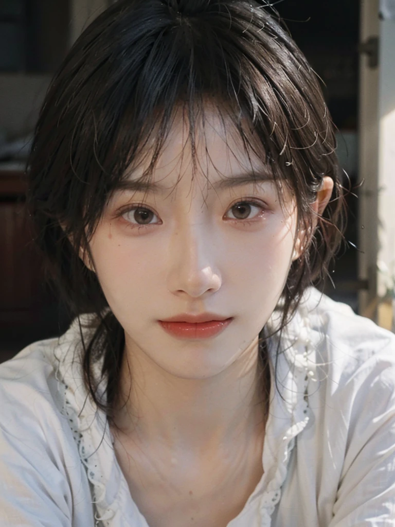 (Skin details:1.4), (smooth skin textures:1.3), Lipstick, background,海滩background， Looking at the audience，earrings, serene, calm, (Realistic and detailed eyes：1.2）, Natural skin texture, Realistic facial details, Soft dramatic lighting, Vivid details, 35 mm film, outdoor, (Photo Practical:1.4), (hyper Practical:1.4), (Practical:1.3), (Smoother lighting:1.05), (Improve lighting quality:0.9), (Highest quality real skin textures:1.4), Exquisite eyes, Delicate face, Close-up of face, (Enhance the beauty of skin texture:1.1), Hair details, Vest，normal body ratio, short hair, Moles under the eyes, thinking, A faint smile,公园background，Portrait Photography, Depth of Field, Bokeh, Surrealism, Ray Tracing, (Portrait Photography:1.1), Surrealism, High Detail, Chiaroscuro, Ray Tracing, reflected light, Ultra HD, Ultra HD, masterpiece, Textured Skin, Super Detail, High Detail, high quality, best quality