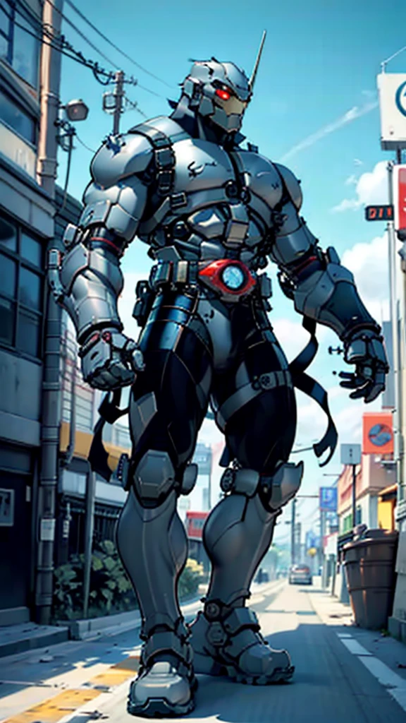 Armored man with exoskeleton robotic armor