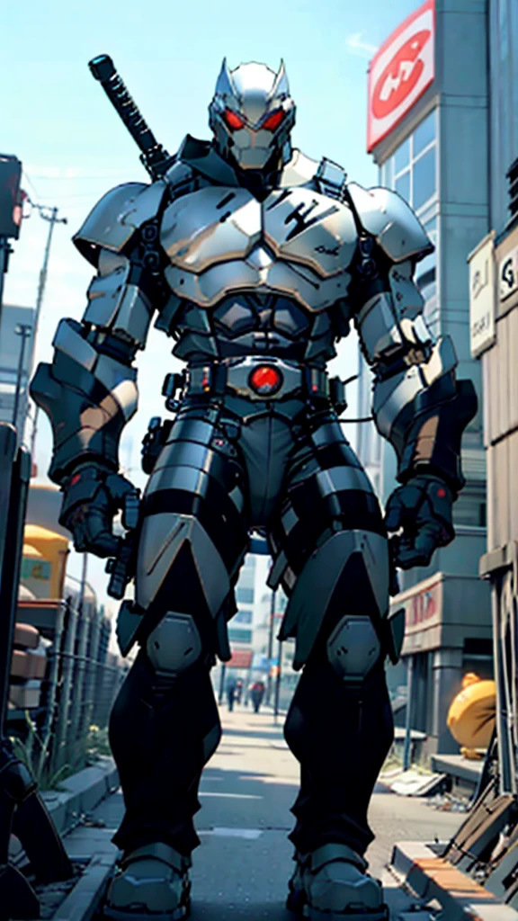 Armored man with exoskeleton robotic armor